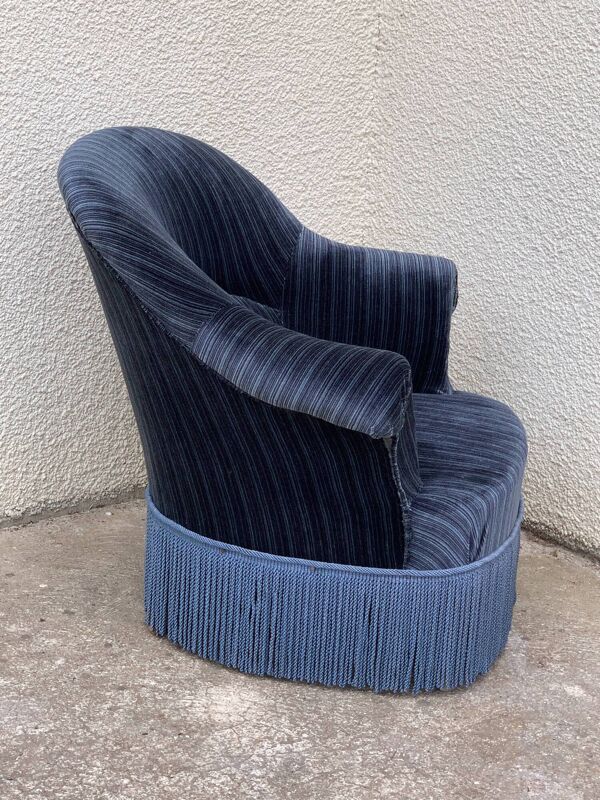 Fauteuil crapaud velours bleu jean