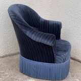 Fauteuil crapaud velours bleu jean