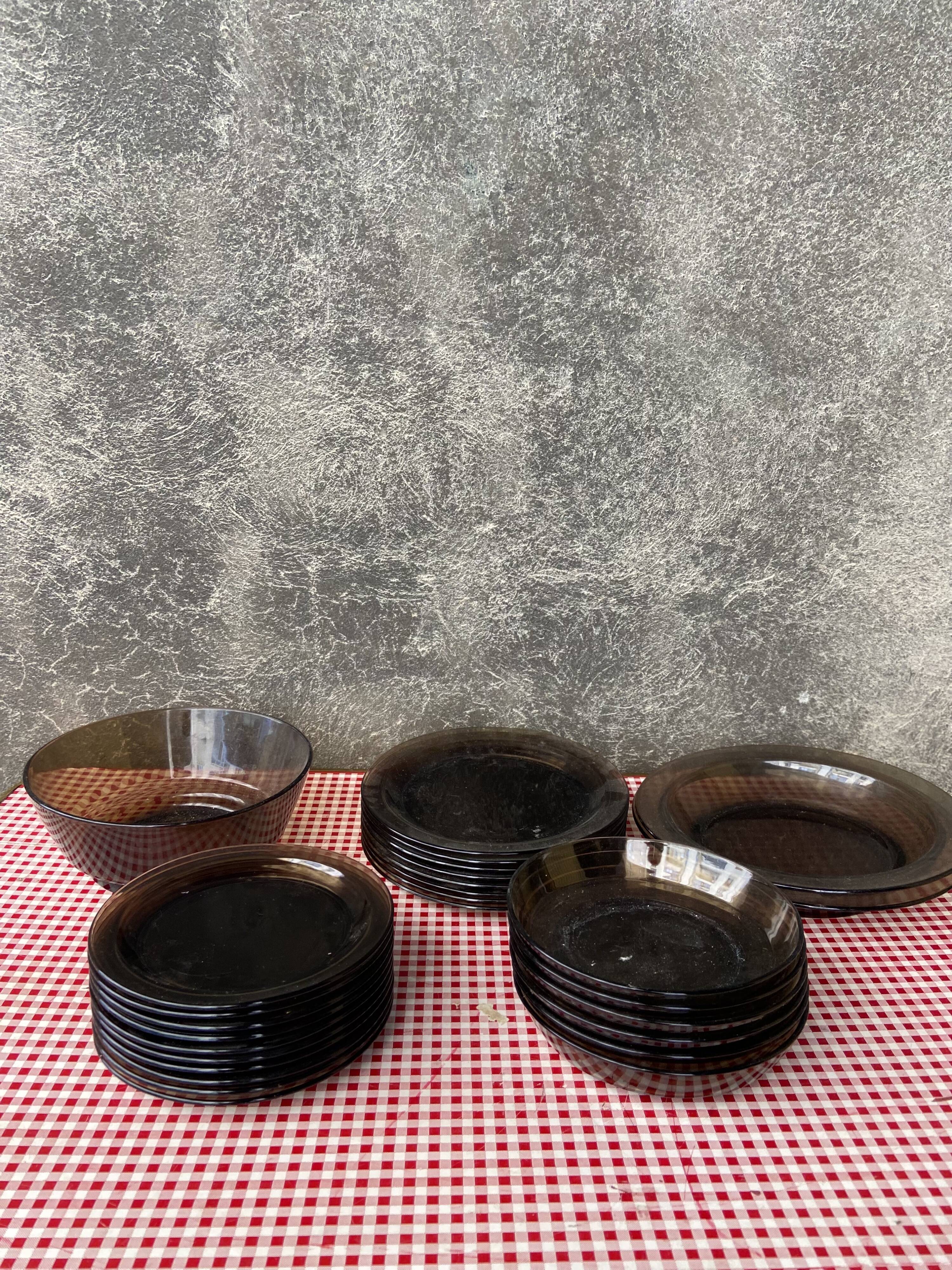 Set of smoked glass tableware 70s