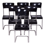Set of 6 Vintage Bauhaus Chairs, Restored, Gloss, Vichr a Spol, Czechia, 1930s