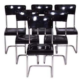 Set of 6 Vintage Bauhaus Chairs, Restored, Gloss, Vichr a Spol, Czechia, 1930s