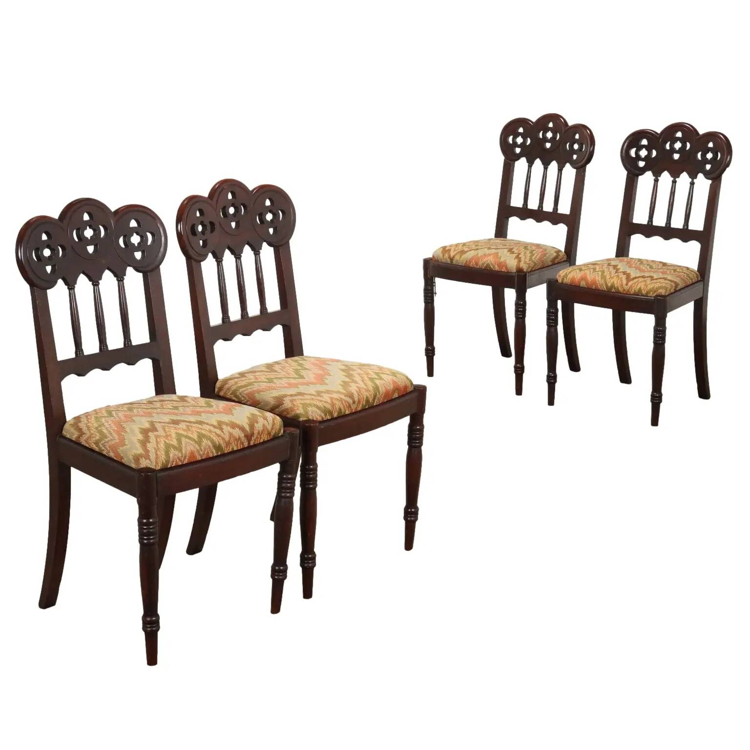 Antique neo-Gothic mahogany chairs, Italy, 19th century