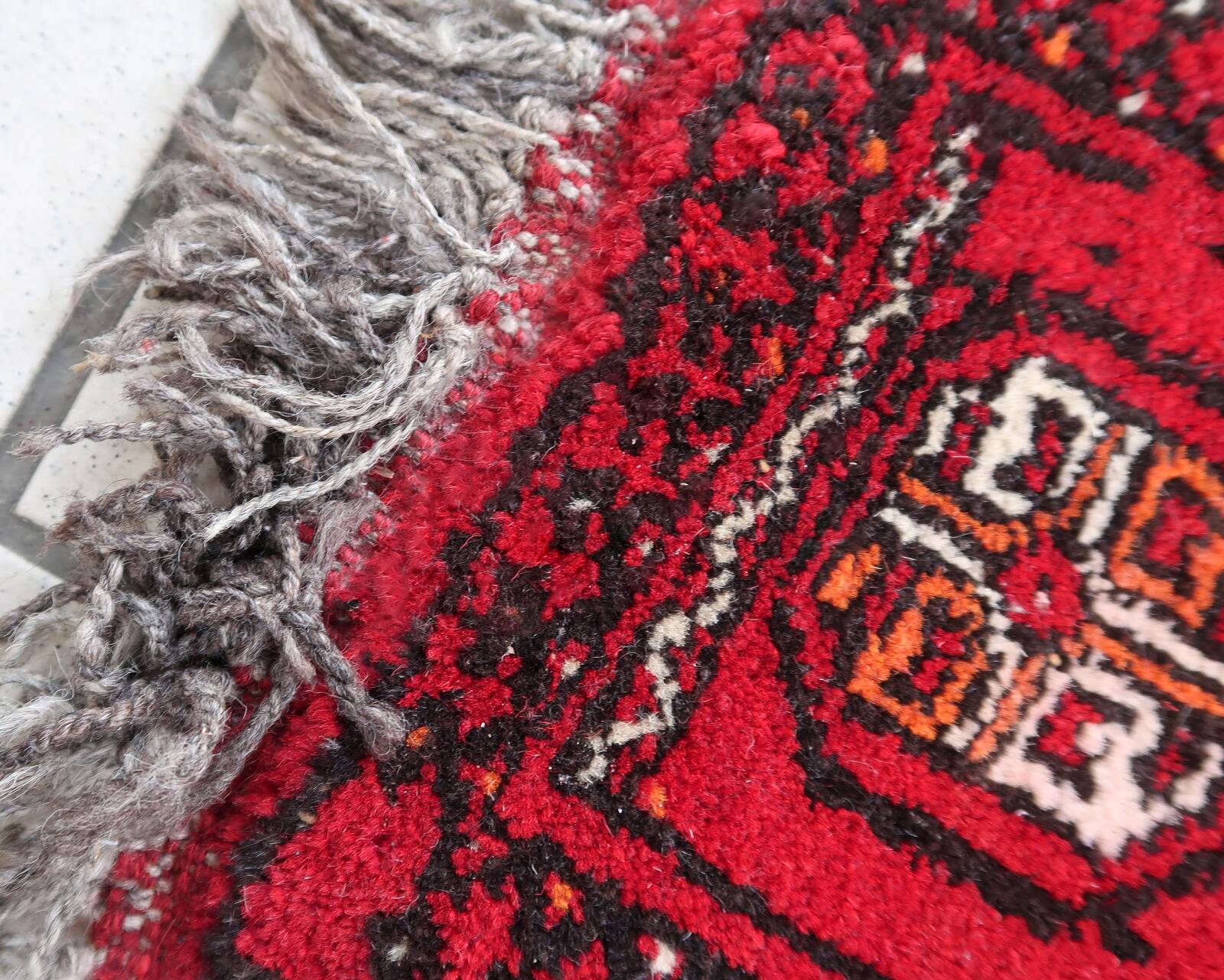 Tapis vintage fait main Ersari – 24 x 30 cm – Rouge éclatant - 1C968