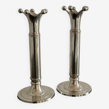 Pair of vintage art deco silver metal candlesticks 1920