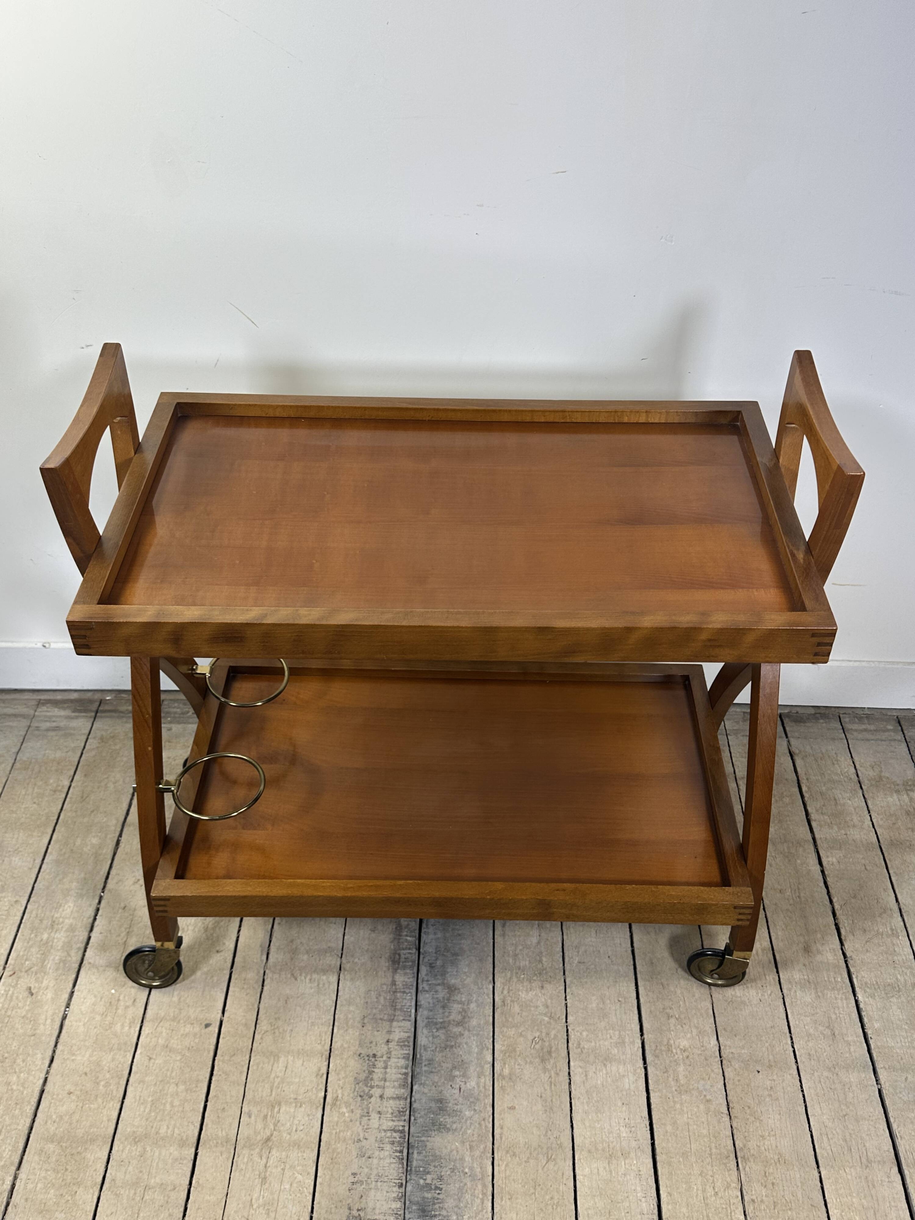 Vintage Cherry Wood Rolling Trolley from the 1970s