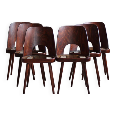 Ensemble de 6 chaises de salle à manger d'Oswald Haerdtl, retapissées en tissu Kvadrat