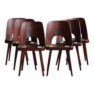 Ensemble de 6 chaises de salle à manger d'Oswald Haerdtl, retapissées en tissu Kvadrat