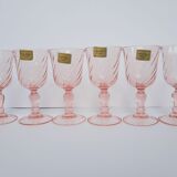 6 vintage Luminarc pink glass liqueur glasses