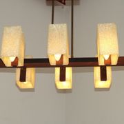 Super Retro 1960s Scandinavian Style 6 Light Teak Bass & Perspex Chandelier