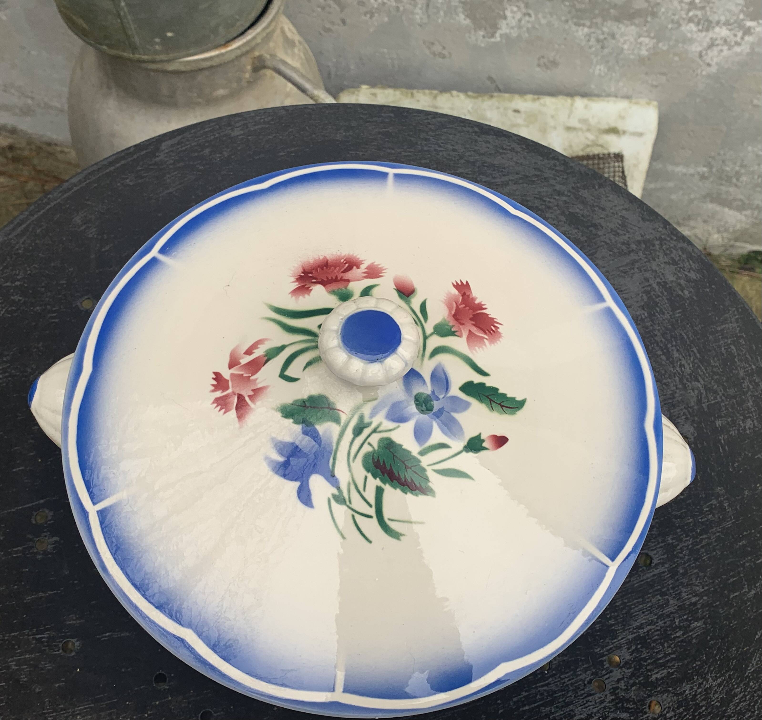 Soup tureen, Elorn model, Digoin and Sarreguemines, France, carnation motifs