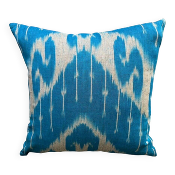 Vintage Uzbek Pillow, Boho Moroccan Decor, Handmade Silk Square Cushion