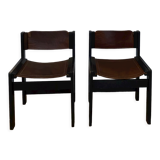 2 chaises en bois et cuir