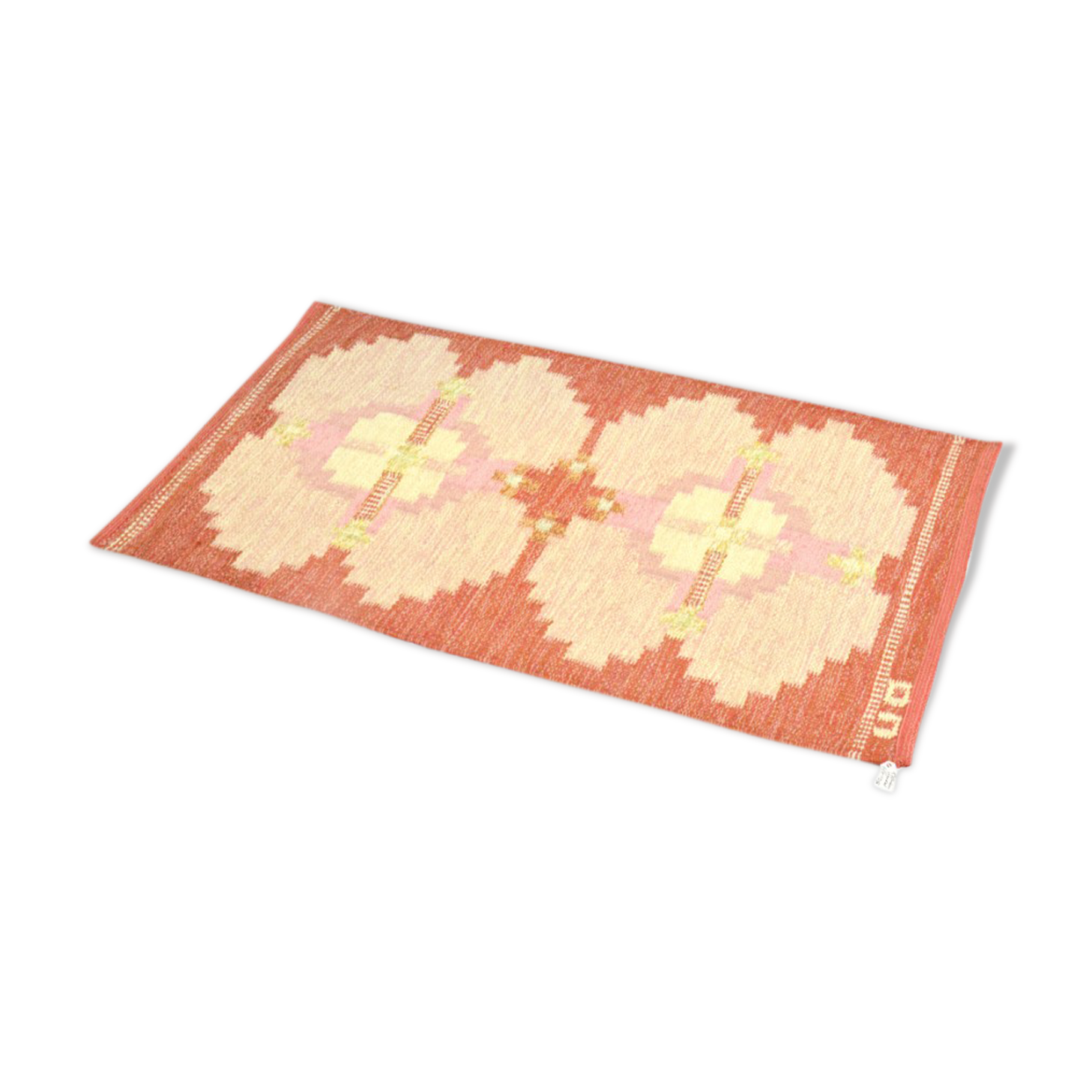 Swedish rollakan rag rug signed handwoven 60x110cm