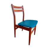 Chaise de style scandinave en bois et skaï bleu canard