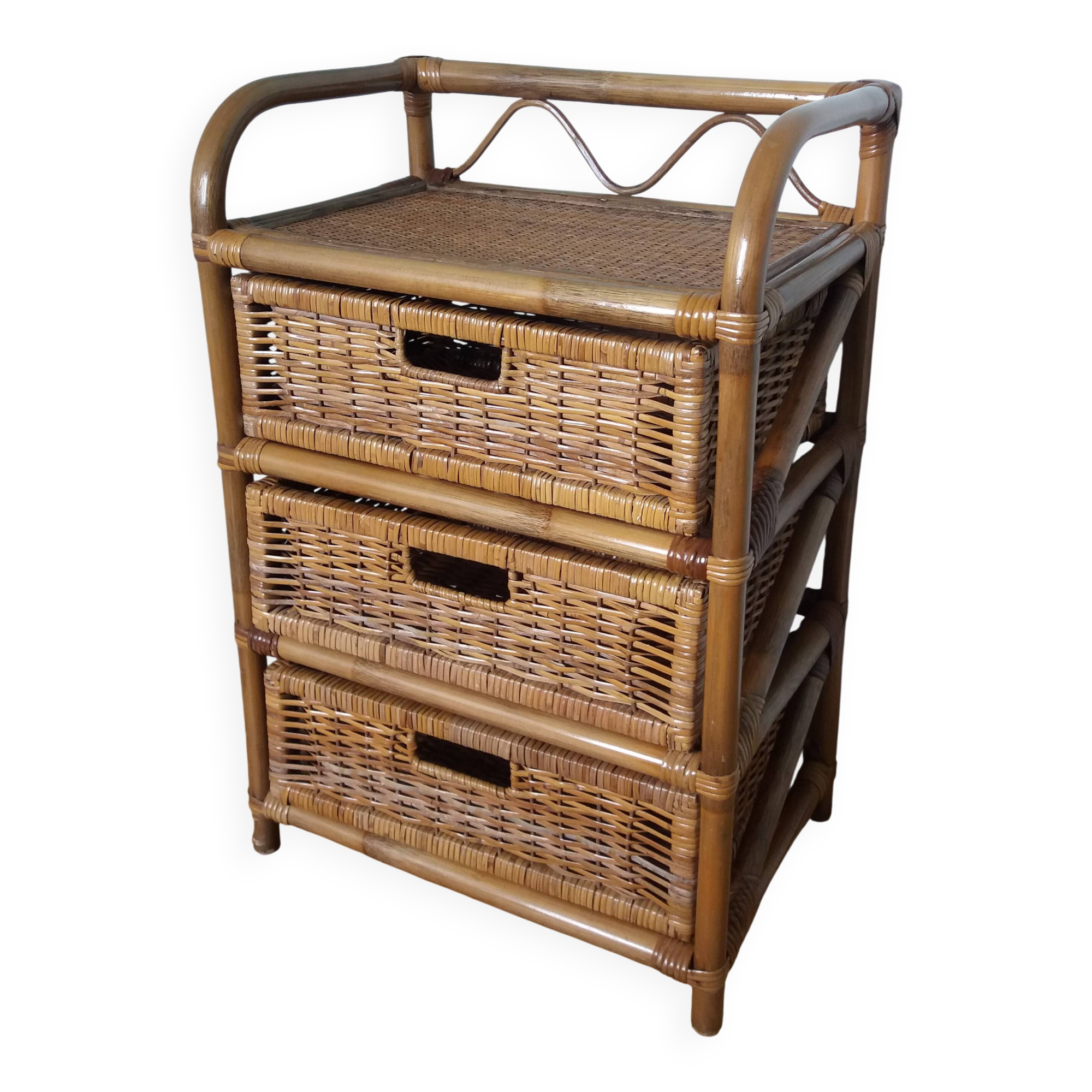 Commode chiffonnier en rotin et osier