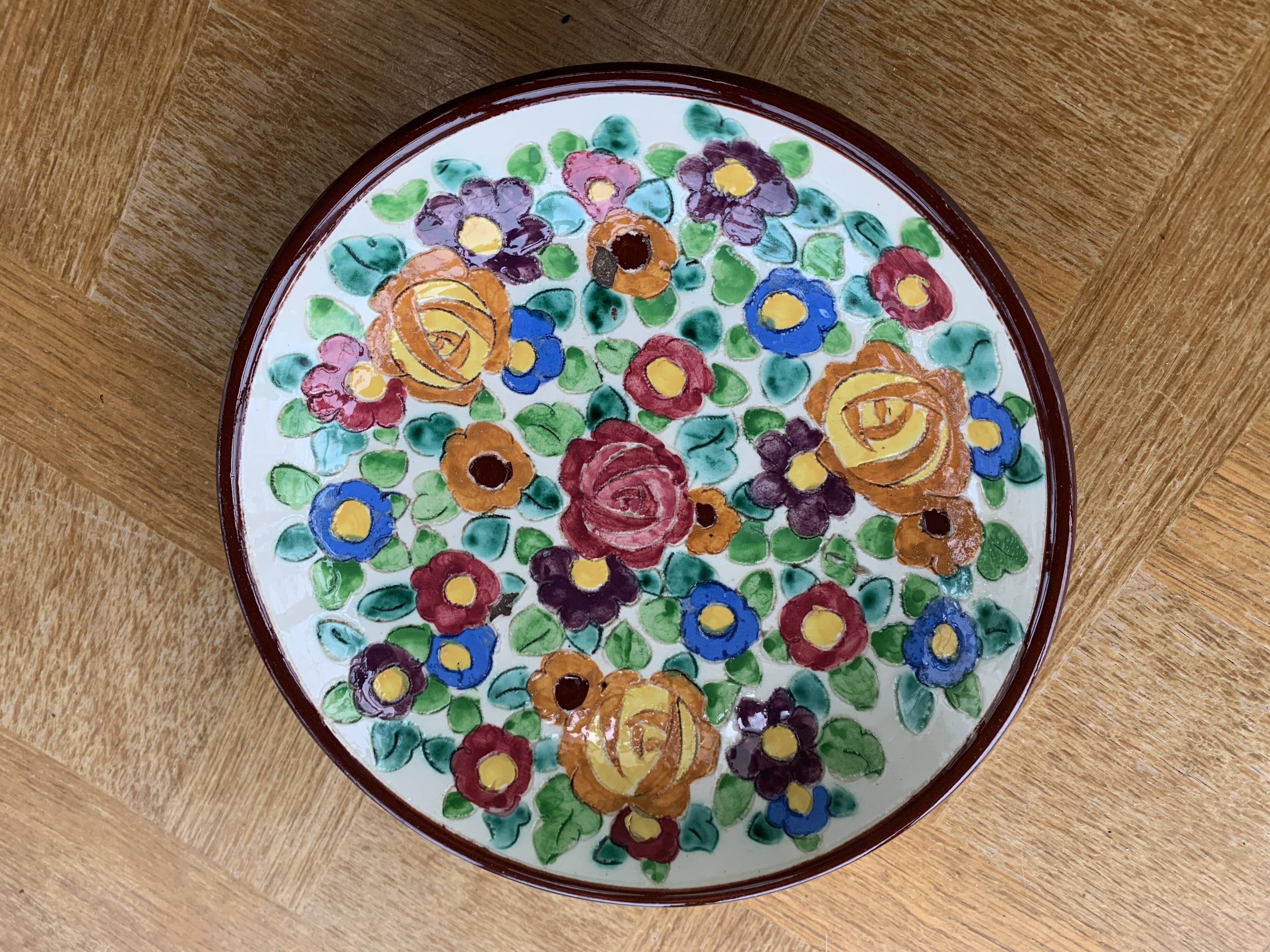 Enamelled ceramic cut floral pattern ceram Monaco vintage