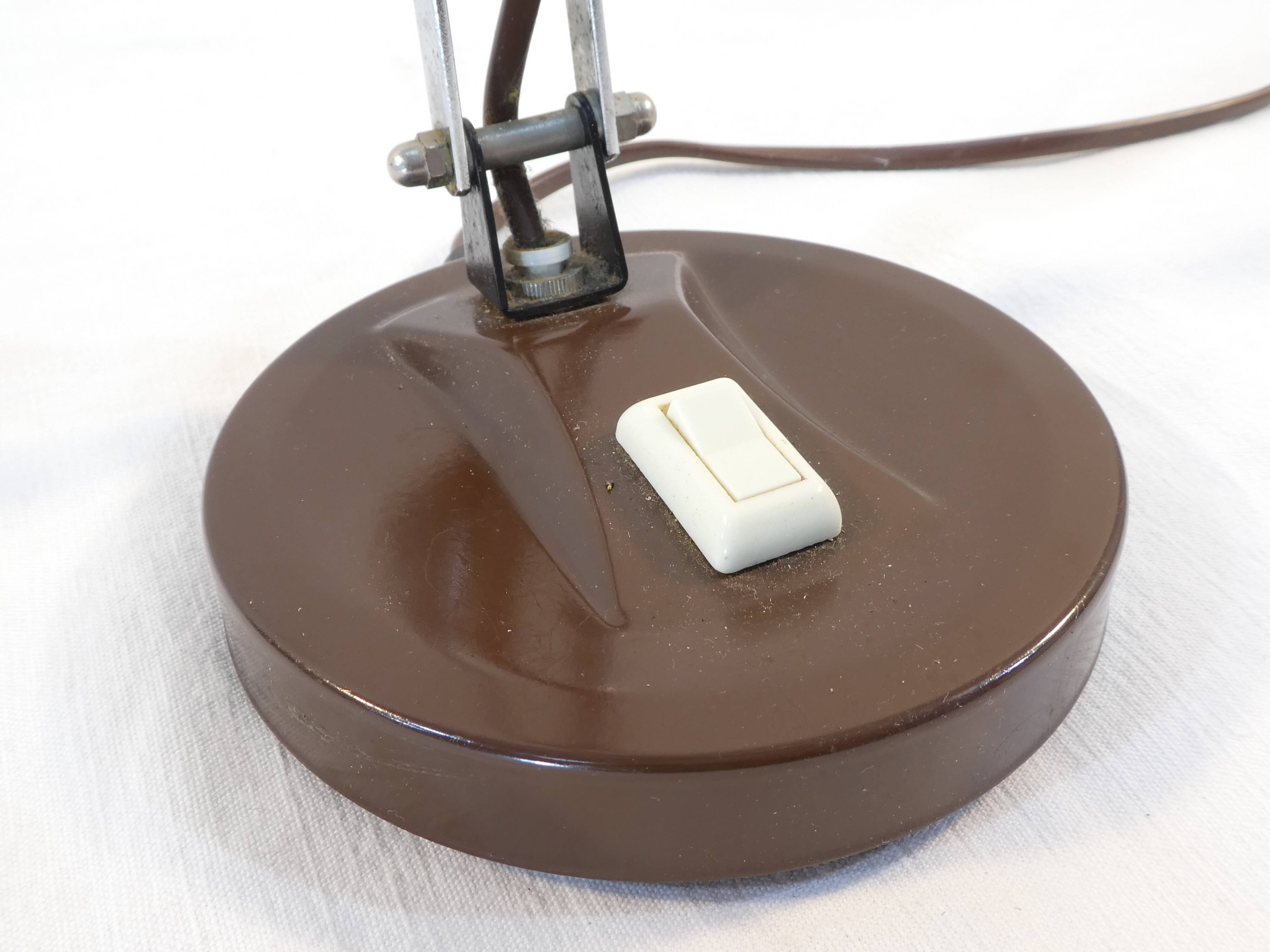 Vintage articulated desk lamp in brown metal and chrome years 60/70