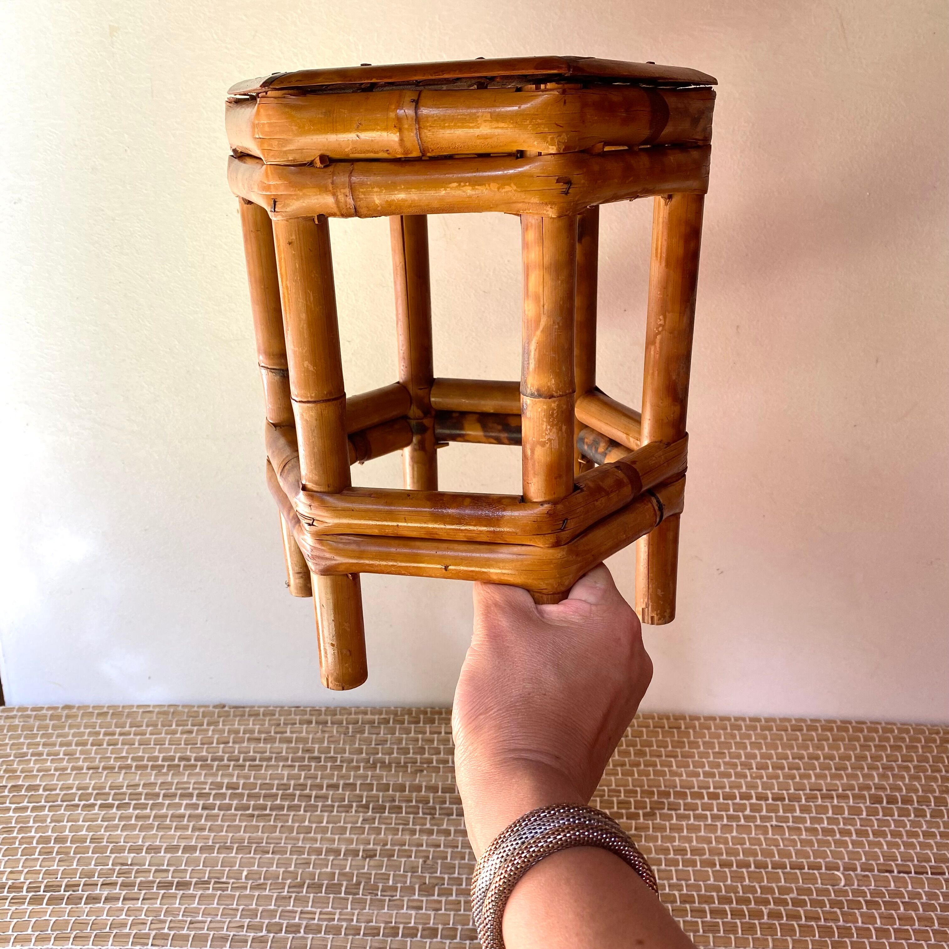 Bamboo plant-holder stool