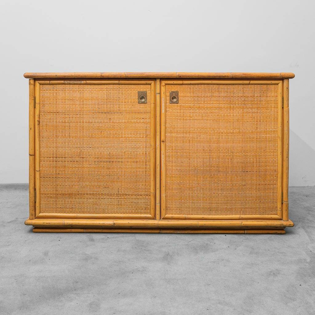 Bamboo and rattan sideboard 1970s vintage modernism