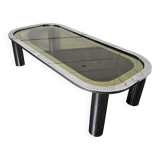 Designer coffee table in chromed metal with smoked glass top