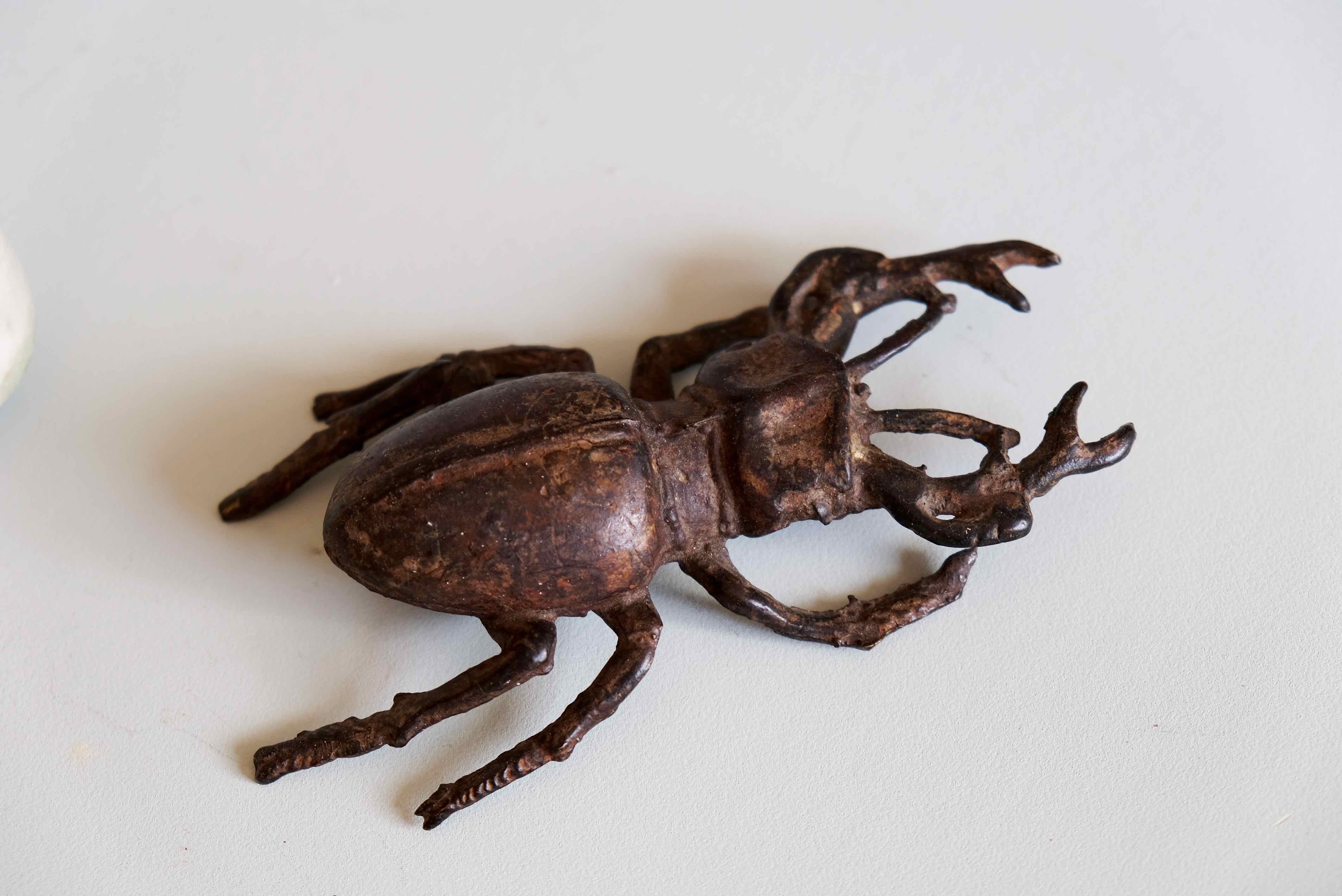 Sculpture / paperweight large deer antique bronze beetle