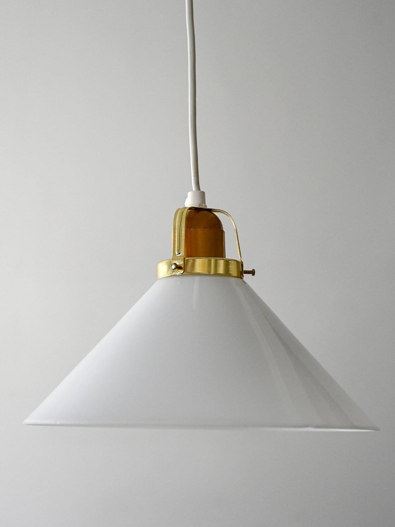 1950s Scandinavian pendant lamp in glass and brass