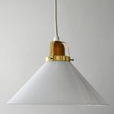 1950s Scandinavian pendant lamp in glass and brass