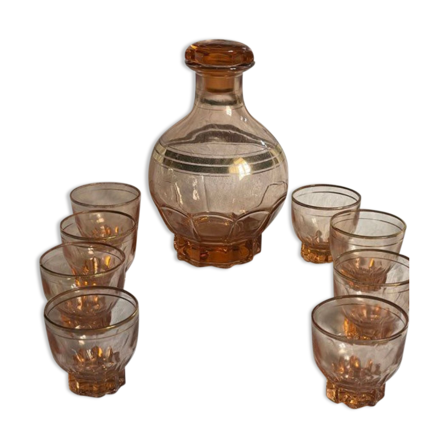 Vintage pink glass liqueur service