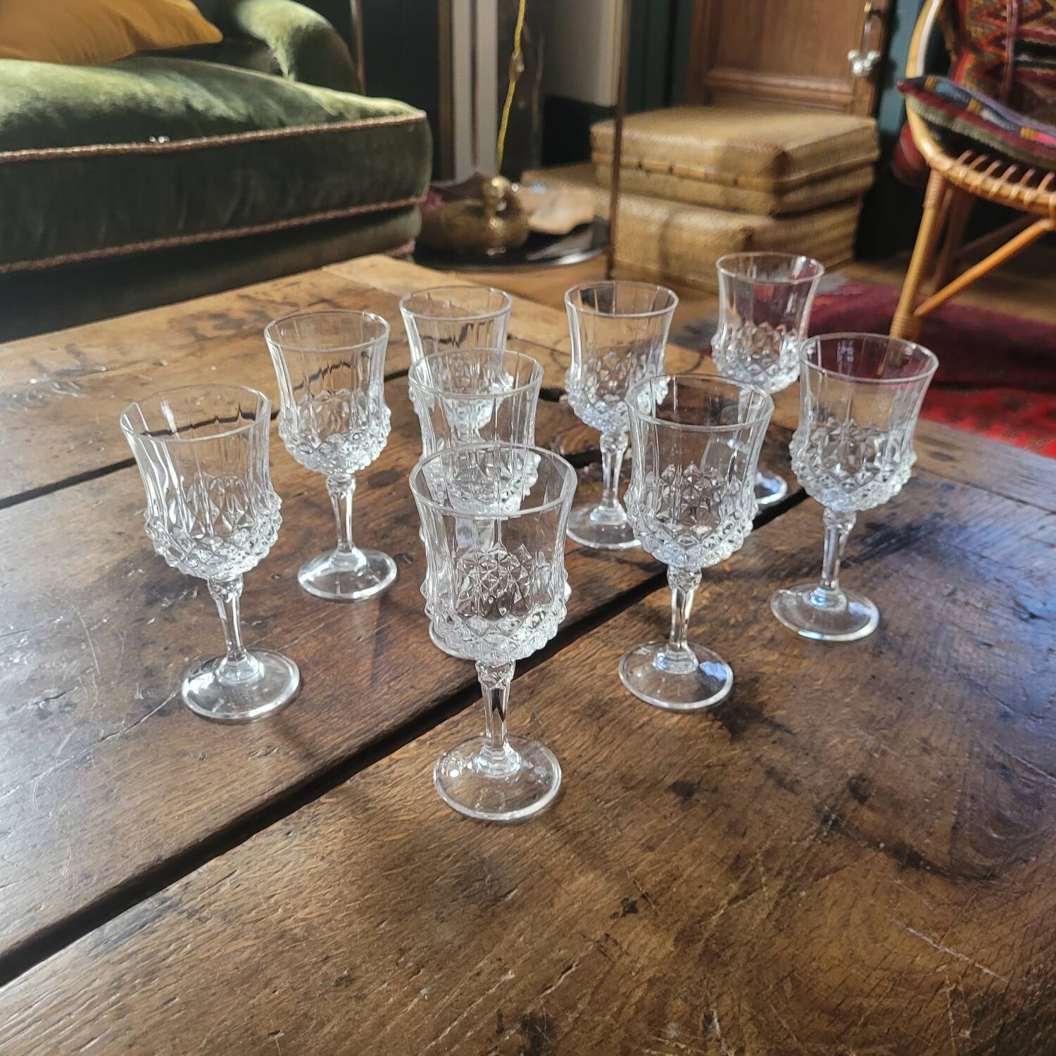 Set of 9 vintage liqueur glasses – baroque chic style – 1970s