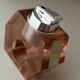 Apricot plexiglass table lighter by Astrolite with silver frame - Space Age Italian 1970s sculpture