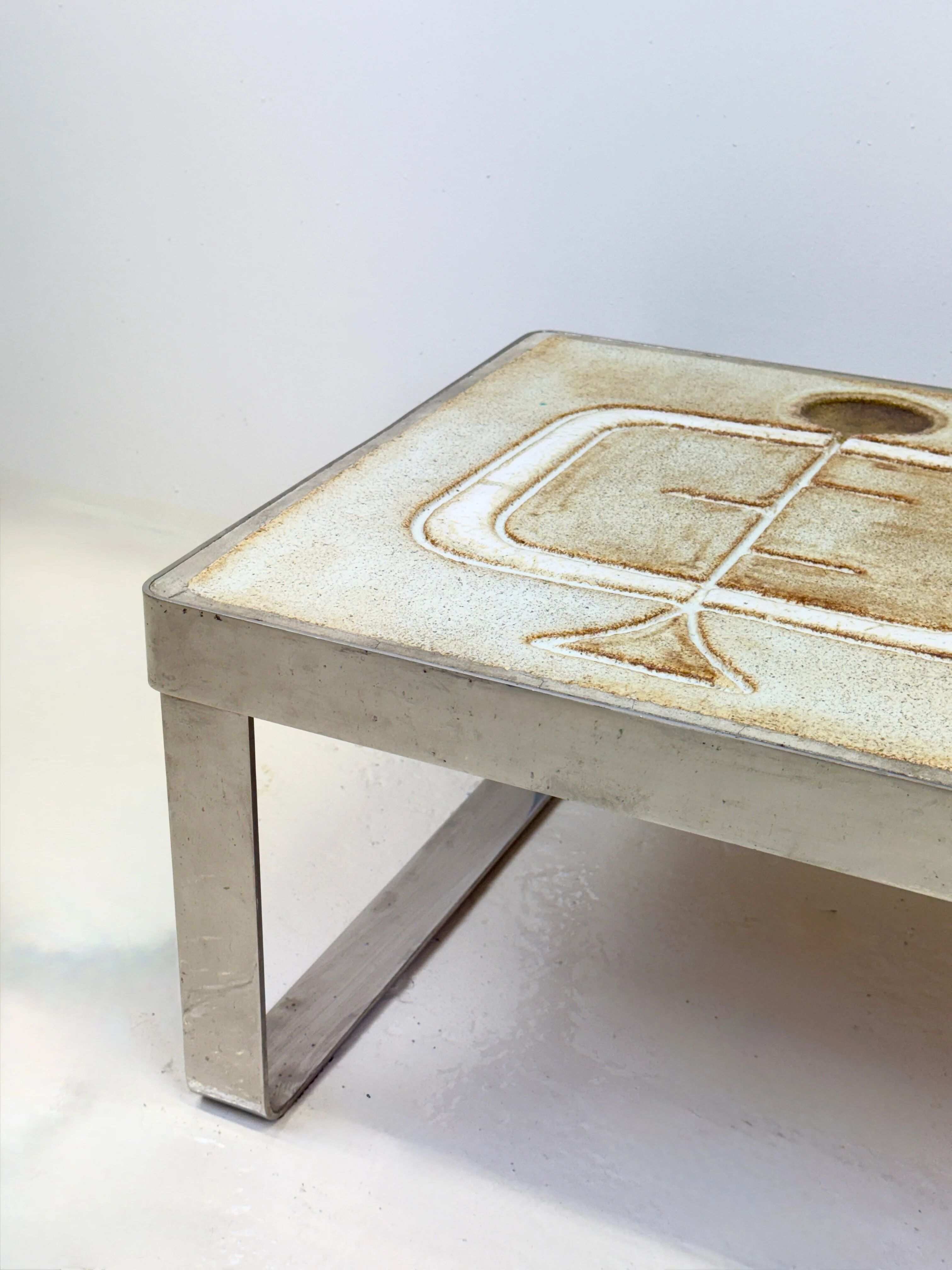 Table basse céramique / chrome — Jean Gregorieff, France, 1970s