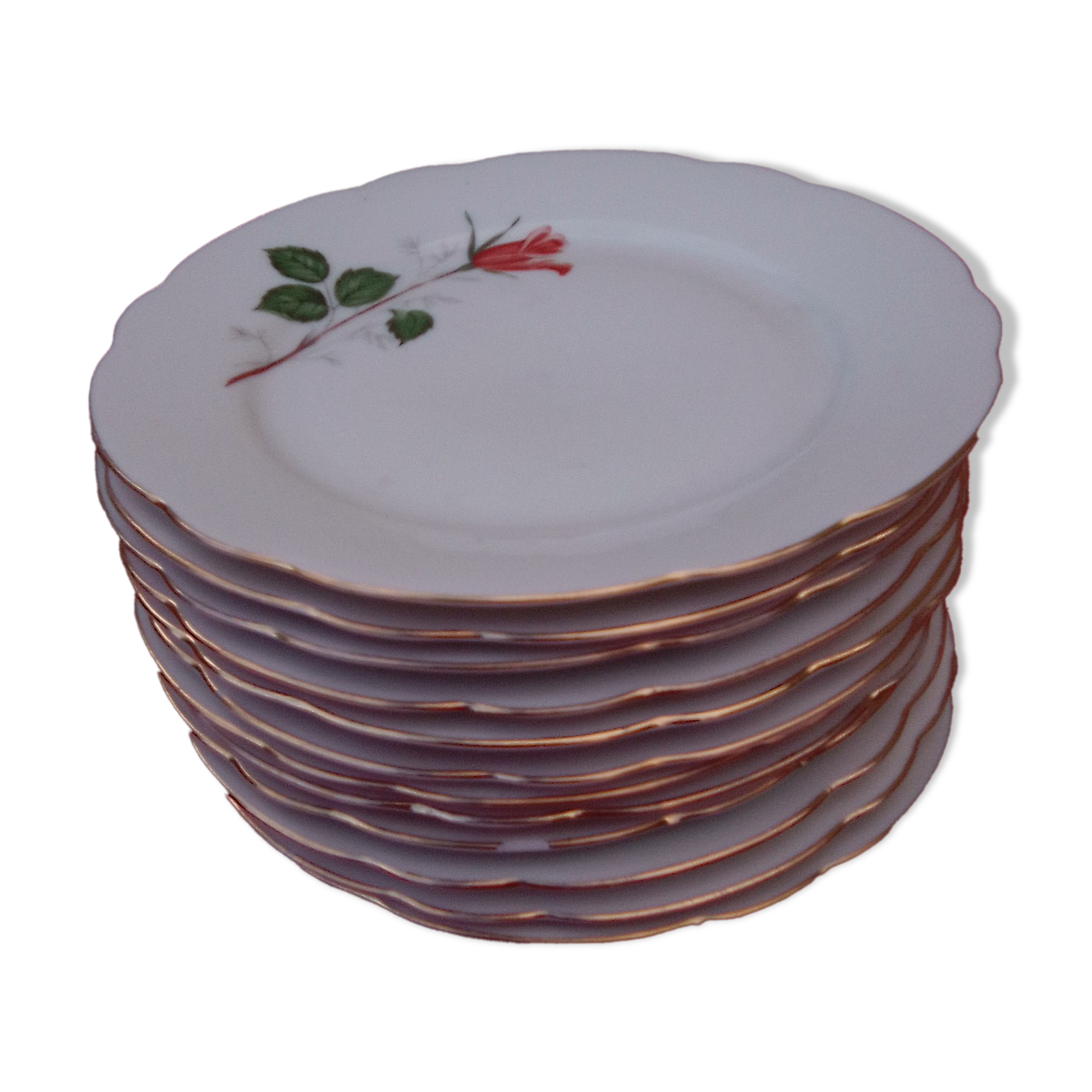 12 porcelain dessert plate Rheinpfallz Hartporzellan numbered pink pattern 30 iam 17.5 cm
