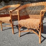 Paire de fauteuils de salon en rotin des année 1960