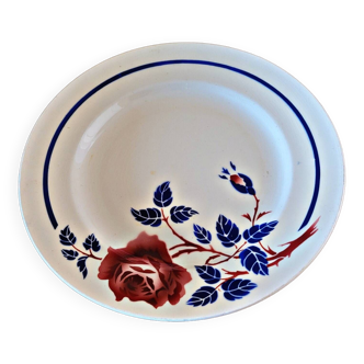 Plat rond K&G Lunéville modèle Chantal (fleur rose feuilles bleue)