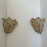 Pair of vintage shell wall lights, beige patinated plaster, France, 1940