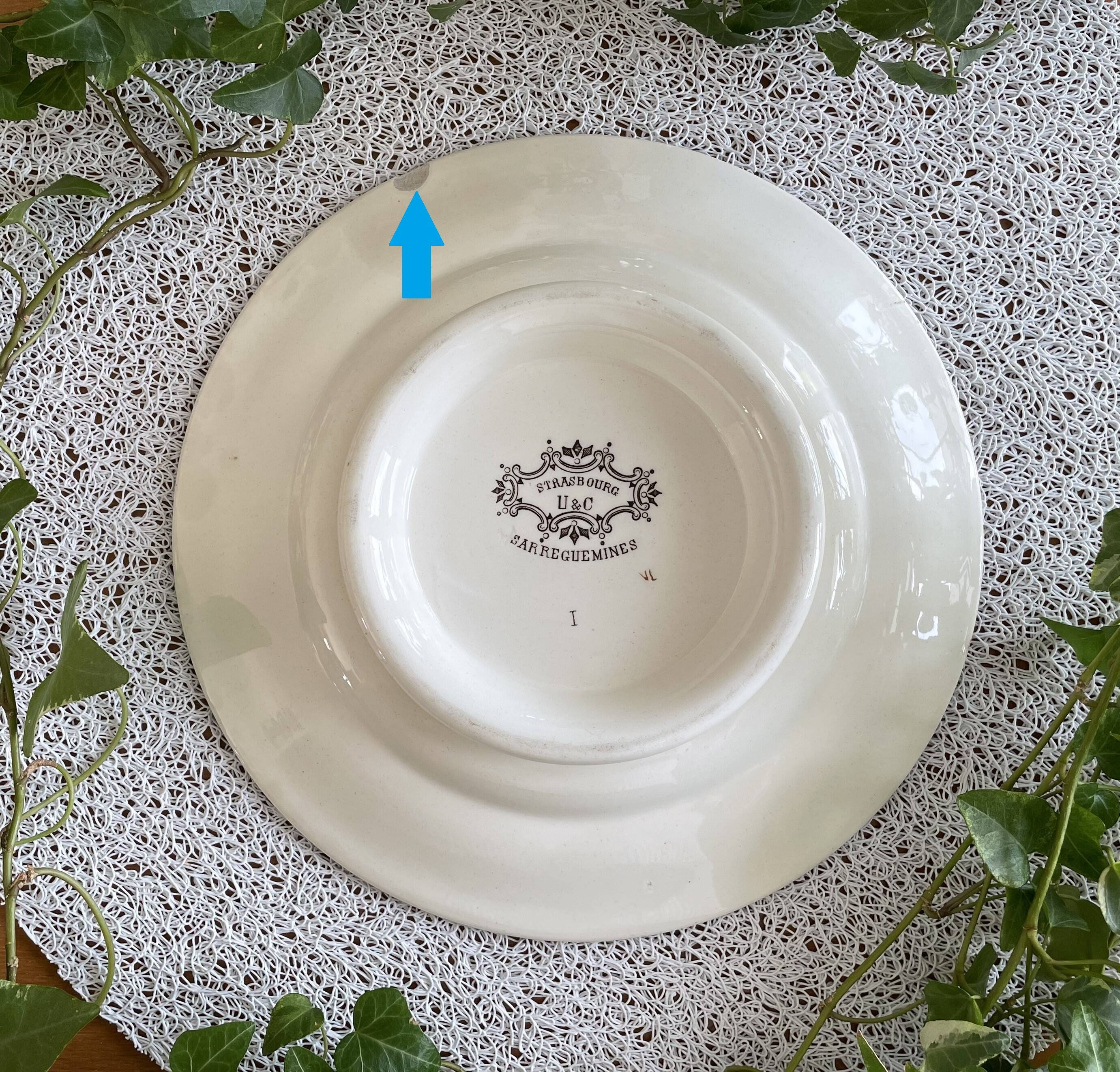 Antique Sarreguemines earthenware mignardise dish on a pedestal