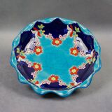 Longwy coupe model Roxane – Floral enamels on a crackled turquoise background