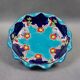 Longwy coupe model Roxane – Floral enamels on a crackled turquoise background