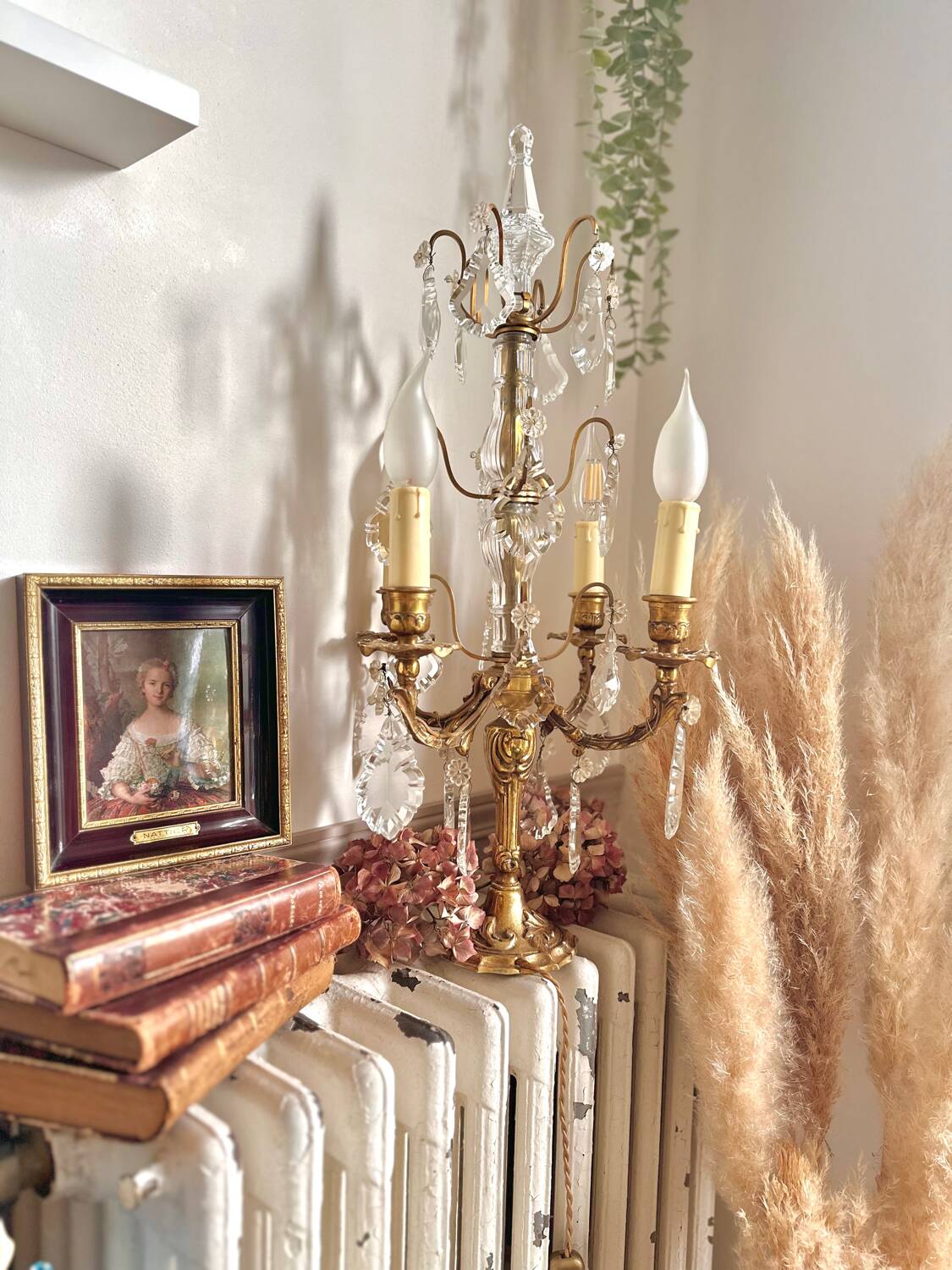 Girandole candelabra lamp in crystal and bronze