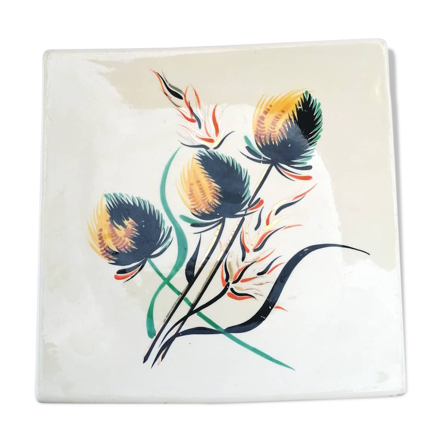 Longwy porcelain square dish, numbered aurora model, retro chic
