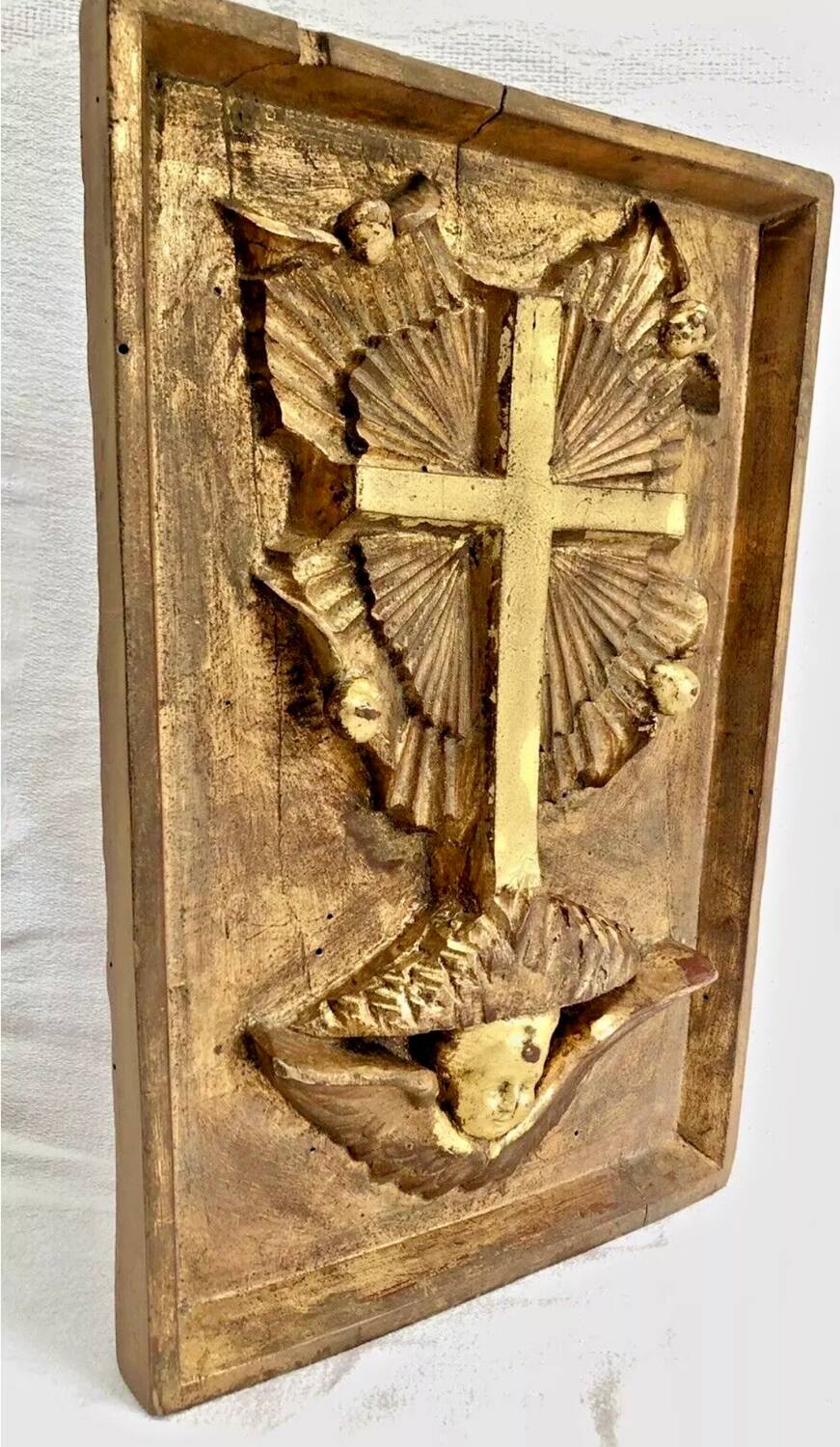 Panneau d’église en bois doré sculpté XIX