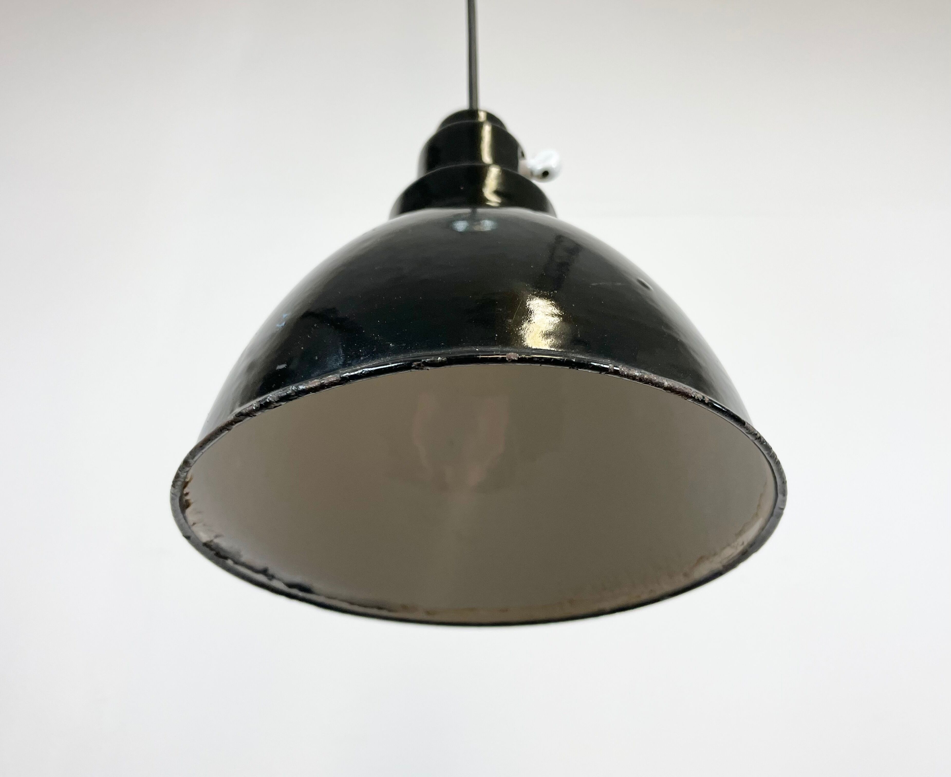 Industrial black enamel pendant lamp, 1950s