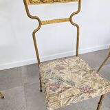 Ensemble de 4 Chaises en Fer Doré et Tissu Fleuri, Espagne, 1980s