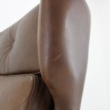 1970 Svend Skipper High Back Armchair and Stool in Brown Leather, Denmark