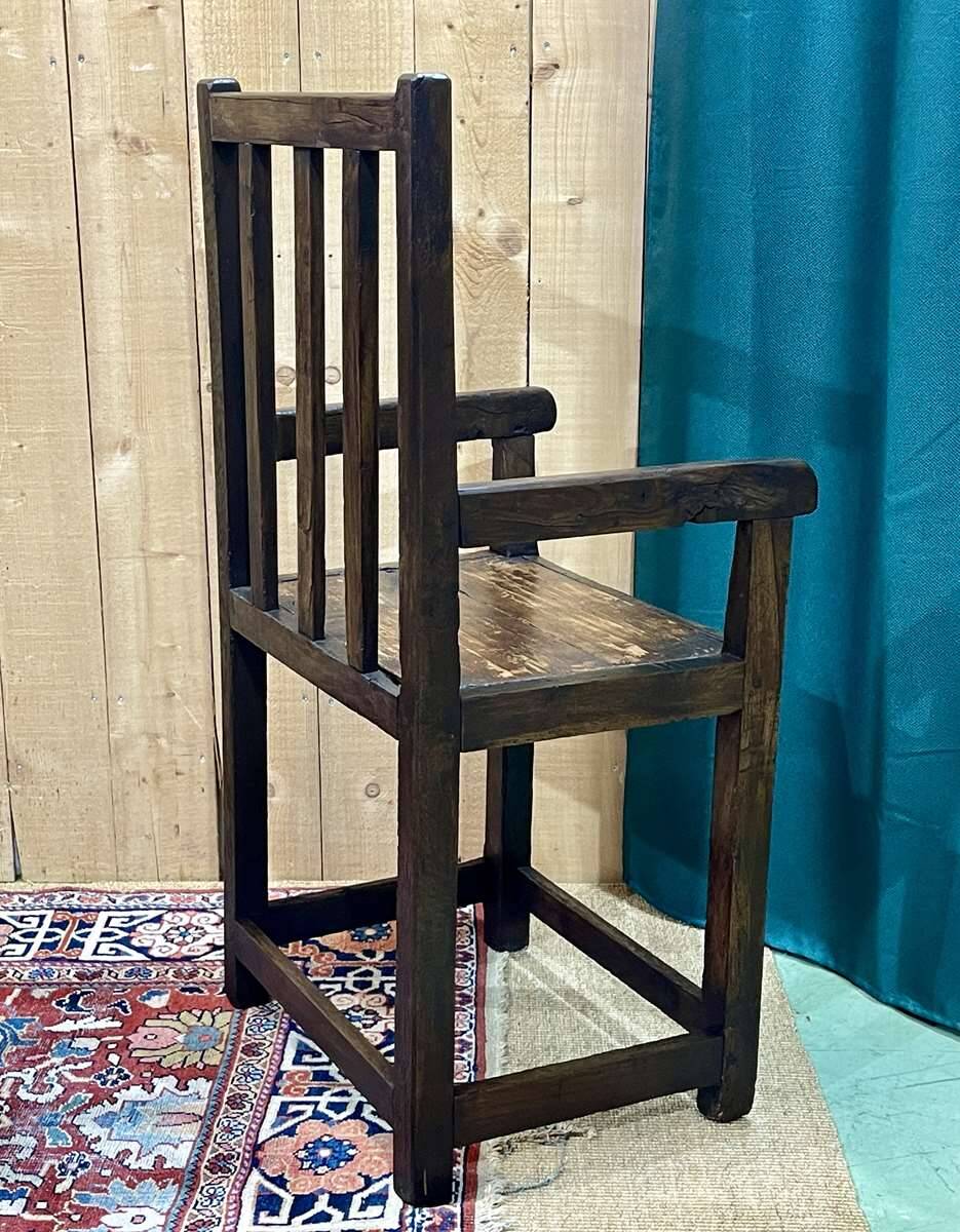 19th century Breton fireplace bench in oak, fir and chestnut