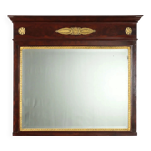 Antique Empire fireplace mirror in mahogany with a bronze frame, Italy, 19th century.