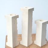 Set of 3 travertine column candlesticks Marble Art Marta, 70s