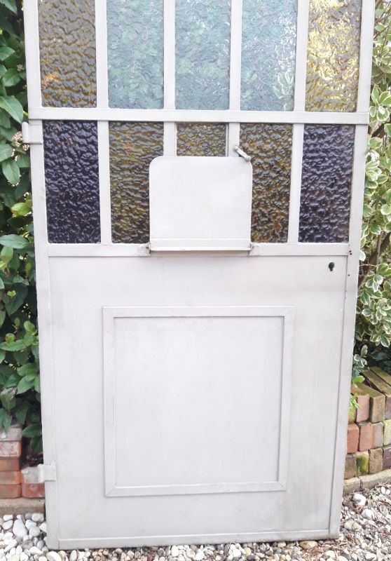 Workshop door 258.4x98.5cm in iron and colored cathedral glass