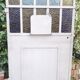 Workshop door 258.4x98.5cm in iron and colored cathedral glass