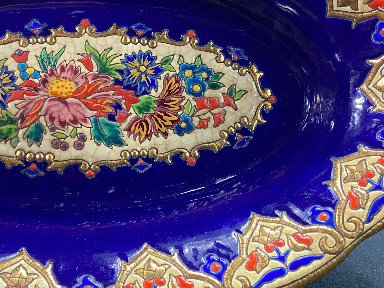 Oblong hollow dish in Longwy earthenware MP Chevallier Renaissance